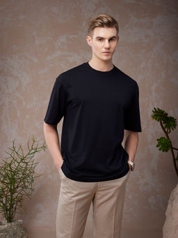 Bewakoof - American Pima Men's Black Oversized T-shirt