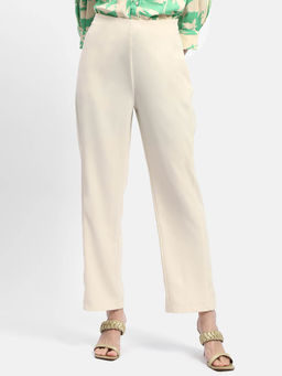 Madame - Solid Off-White Straight Fit Trouser