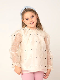 CHERRY CRUMBLE BY NITT HYMAN - Cream Polka Dot Organza Top