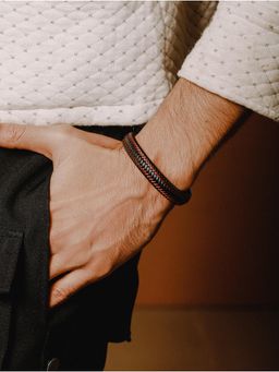 Jazz and Sizzle - Men Black and Red Leather Wraparound Bracelet