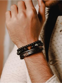 Jazz and Sizzle - Men Black Beads Bracelets (Pack of 3)