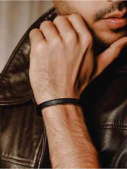 Jazz and Sizzle - Men Black Stainless Steel Abstract Print Bracelet