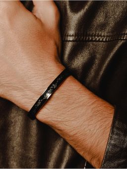 Jazz and Sizzle - Men Black Stainless Steel Rose Print Bracelet