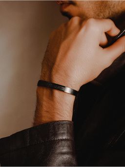 Jazz and Sizzle - Men Black Stainless Steel Dragon Print Bracelet