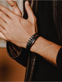 Jazz and Sizzle - Men Black Leather Wraparound Bracelet