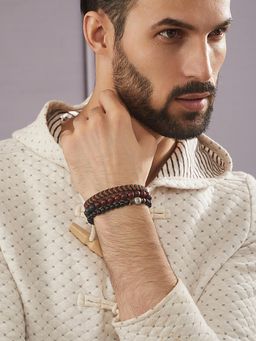 Jazz and Sizzle - Men Brown and Black Beads Handcrafted Bracelets (Pack of 3)