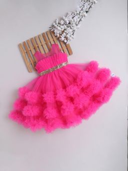 Many Frocks - Pink Net Regular Dress