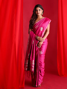 Beatitude - Pink Banarasi Saree with Unstitched Blouse