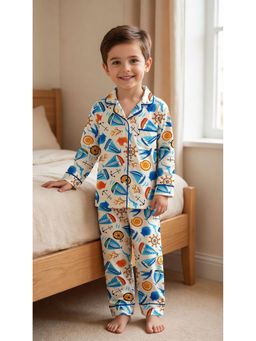 SEPHANI - White Printed Night Suit for Boys