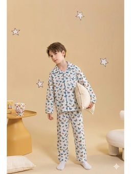 SEPHANI - White Printed Night Suit for Boys