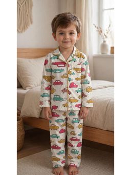 SEPHANI - White Printed Night Suit for Boys