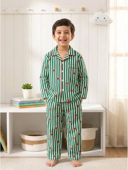 SEPHANI - Green Stripes Printed Night Suit for Boys