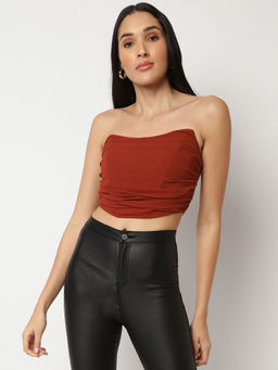 Missguided - Chocolate Chiffon Drape Corset Top