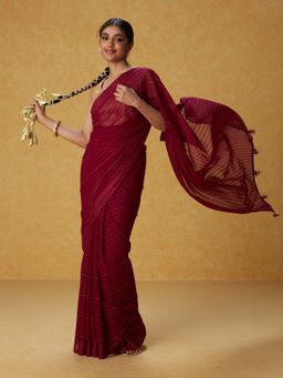 Likha - Wine Georgette Embellished Saree with Unstitched Blouse LIKSAR95 (Free Size)