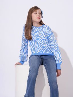 VERO MODA - Girl Embellished Regular Fit Blue Pullover Sweater