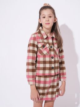 VERO MODA - Girl Checks Boxy Fit Brown Casual Jacket