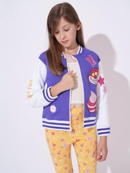 VERO MODA - Girl Graphic Print Relaxed Fit Purple Varsity Bomber Jacket
