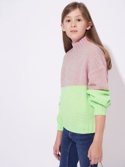 VERO MODA - Girl Colo block Regular Fit Pink Pullover Sweater