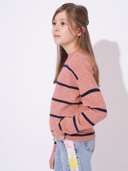 VERO MODA - Girl Striped Regular Fit Pink Pullover Sweater