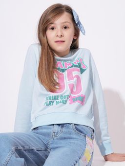 VERO MODA - Girl Typography Regular Fit Blue Sweatshirt