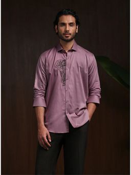 Albino - Purple Elephant Motif Embroidered Slim Fit Shirt