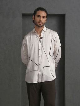 Albino - Cream Slim Fit Abstract Brushstroke Shirt