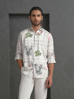 Albino - Cream Slim Fit Gallery Print Shirt