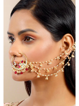 TIZORA - Peacock Pachi Kundan Layered Nath