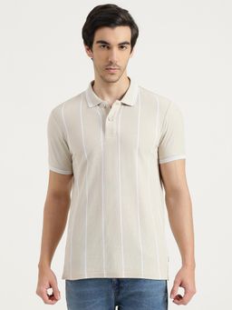 United Colors of Benetton - Men Beige Pure Cotton Collar Neck Polo T-shirt