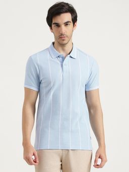 United Colors of Benetton - Men Blue Pure Cotton Collar Neck Polo T-shirt