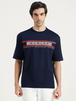 United Colors of Benetton - Men Navy Blue Pure Cotton Round Neck T-shirt