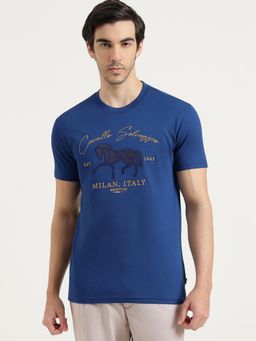 United Colors of Benetton - Men Navy Blue Pure Cotton Round Neck T-shirt