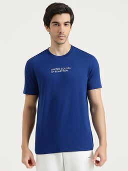 United Colors of Benetton - Men Navy Blue Polycotton Round Neck T-shirt