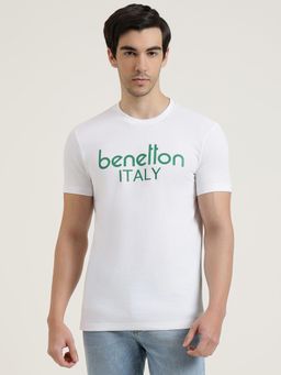 United Colors of Benetton - Men White Cotton Blend Round Neck T-shirt
