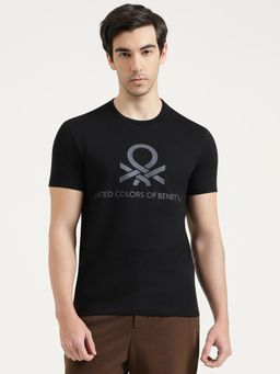 United Colors of Benetton - Men Black Cotton Blend Round Neck T-shirt