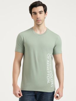 United Colors of Benetton - Men Green Cotton Blend Round Neck T-shirt