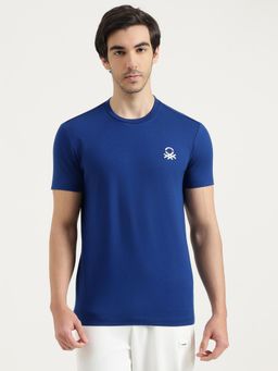 United Colors of Benetton - Men Navy Blue Polycotton Round Neck T-shirt
