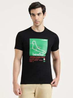 United Colors of Benetton - Men Black Cotton Blend Round Neck T-shirt