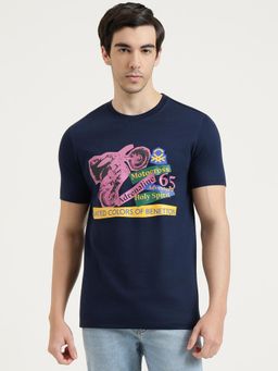 United Colors of Benetton - Men Blue Cotton Blend Round Neck T-shirt