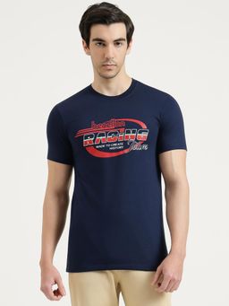 United Colors of Benetton - Men Navy Blue Cotton Blend Round Neck T-shirt