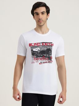 United Colors of Benetton - Men White Polycotton Round Neck T-shirt