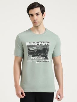 United Colors of Benetton - Men Green Cotton Blend Round Neck T-shirt