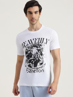 United Colors of Benetton - Men White Polycotton Round Neck T-shirt