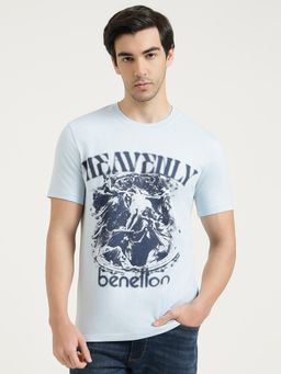 United Colors of Benetton - Men Blue Cotton Blend Round Neck T-shirt