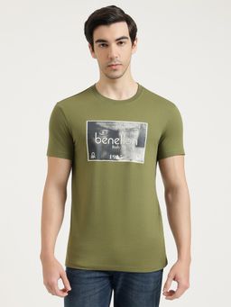 United Colors of Benetton - Men Green Cotton Blend Round Neck T-shirt