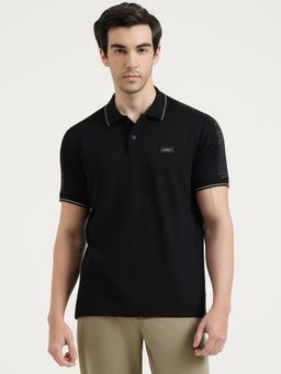 United Colors of Benetton - Men Black Polyester Blend Collar Neck Polo T-shirt
