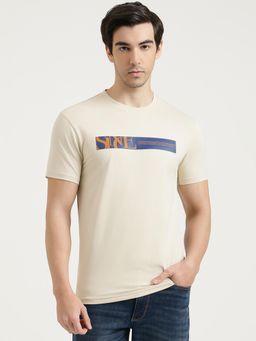 United Colors of Benetton - Men Beige Cotton Blend Round Neck T-shirt
