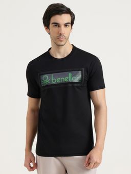 United Colors of Benetton - Men Black Cotton Blend Round Neck T-shirt