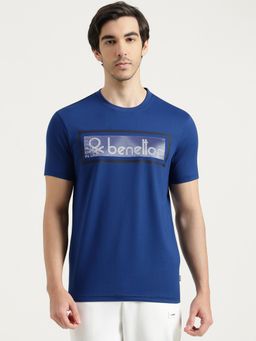 United Colors of Benetton - Men Blue Cotton Blend Round Neck T-shirt