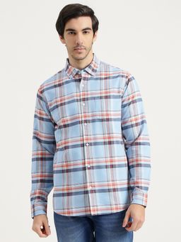 United Colors of Benetton - Men Blue Pure Cotton Collar Neck Shirt